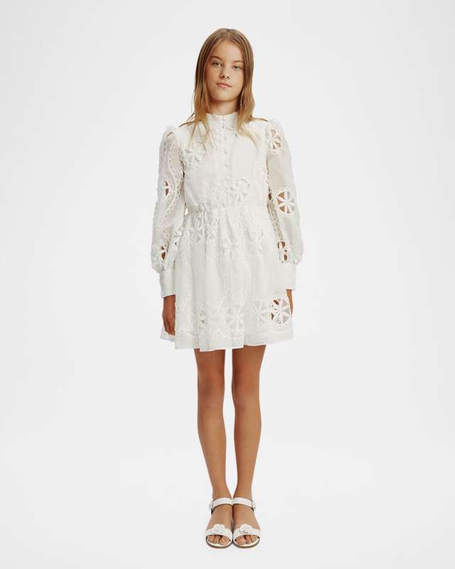 Girl's Fira Floral Embroidered Broderie Dress, Size 7-14